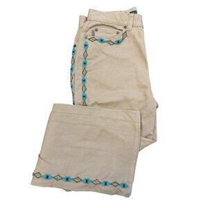 Ralph Lauren Polo Tan Jeans 6 Beaded Tribal Aztec Southwestern Pants Boho
